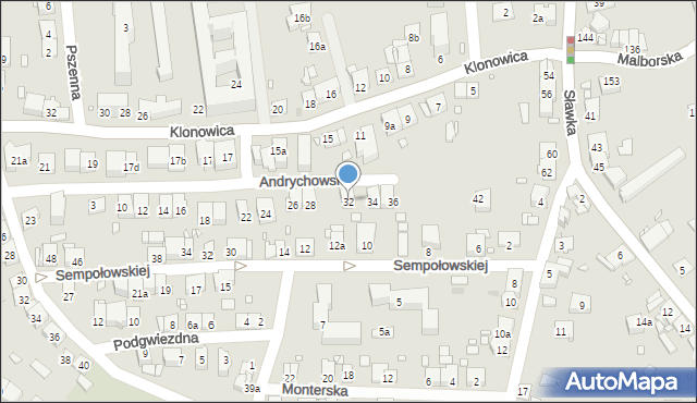 Kraków, Andrychowska, 32, mapa Krakowa