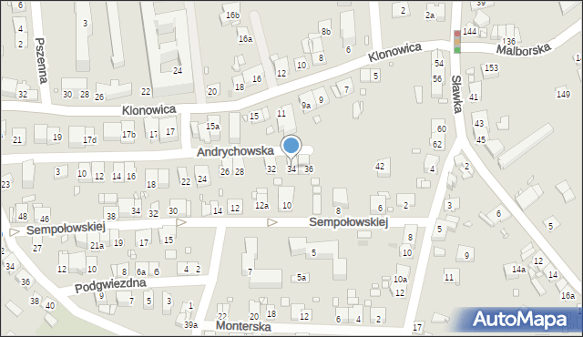 Kraków, Andrychowska, 34, mapa Krakowa