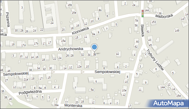 Kraków, Andrychowska, 36, mapa Krakowa