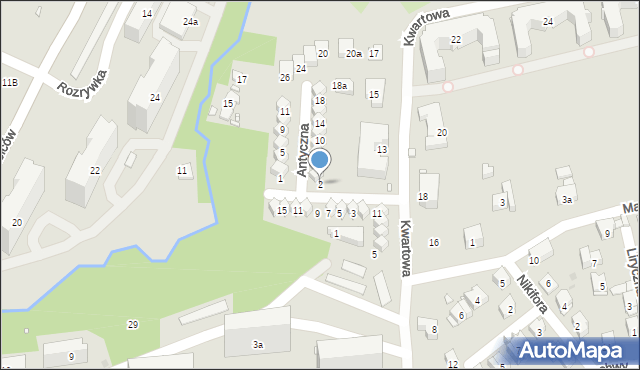 Kraków, Antyczna, 2, mapa Krakowa