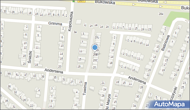 Poznań, Andersena Jana Christiana, 20E, mapa Poznania
