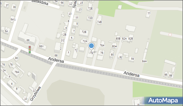Sosnowiec, Andersa Władysława, gen., 74, mapa Sosnowca