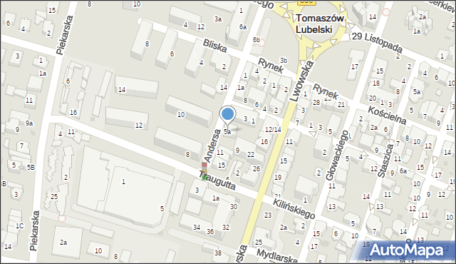 Tomaszów Lubelski, Andersa Władysława, gen., 5a, mapa Tomaszów Lubelski