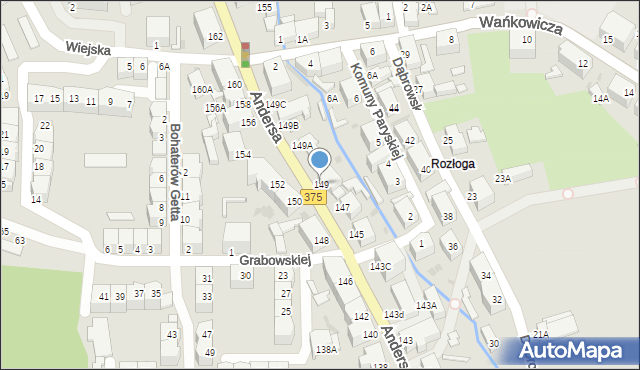 Wałbrzych, Andersa Władysława, gen., 149, mapa Wałbrzycha