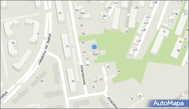 Warszawa, Ananasowa, 52a, mapa Warszawy