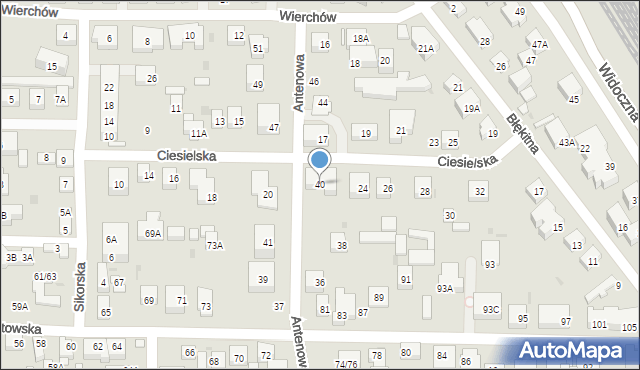 Warszawa, Antenowa, 40, mapa Warszawy