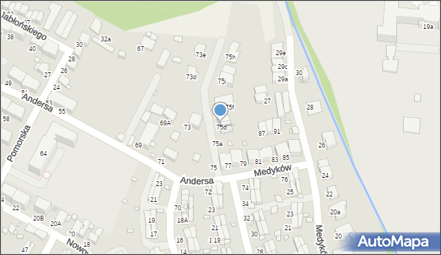 Zabrze, Andersa Władysława, gen., 75d, mapa Zabrza