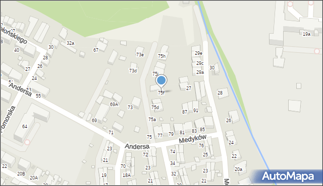 Zabrze, Andersa Władysława, gen., 75f, mapa Zabrza