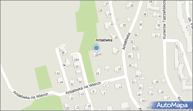 Zakopane, Antałówka na Wierch, 14, mapa Zakopanego