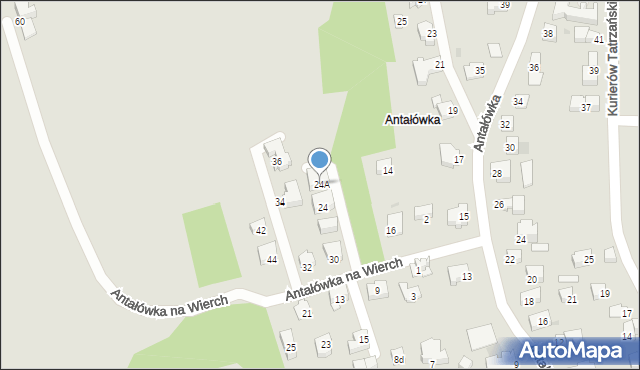 Zakopane, Antałówka na Wierch, 24A, mapa Zakopanego