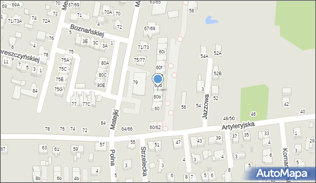 Częstochowa, Artyleryjska, 60c, mapa Częstochowy