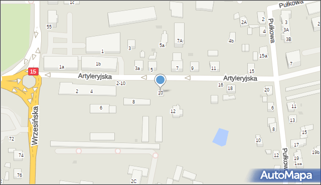 Gniezno, Artyleryjska, 10, mapa Gniezna