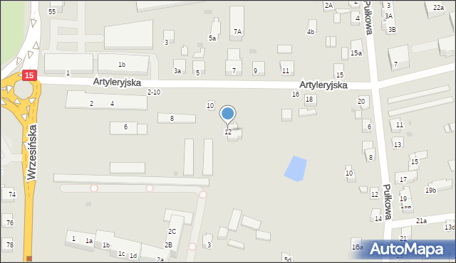 Gniezno, Artyleryjska, 12, mapa Gniezna