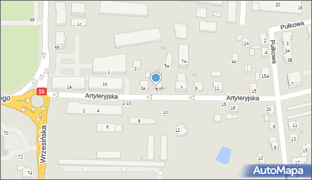 Gniezno, Artyleryjska, 5, mapa Gniezna