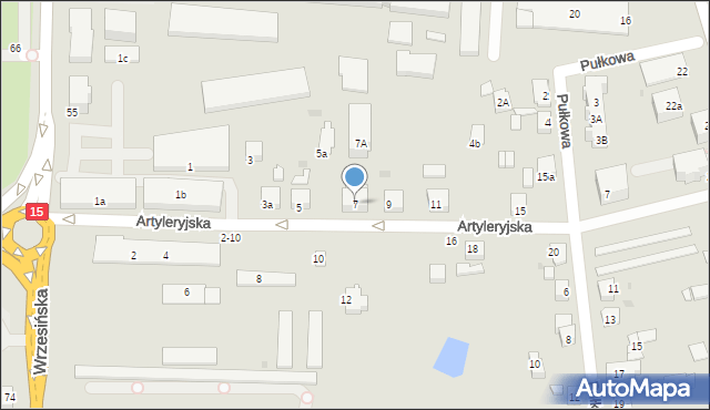 Gniezno, Artyleryjska, 7, mapa Gniezna