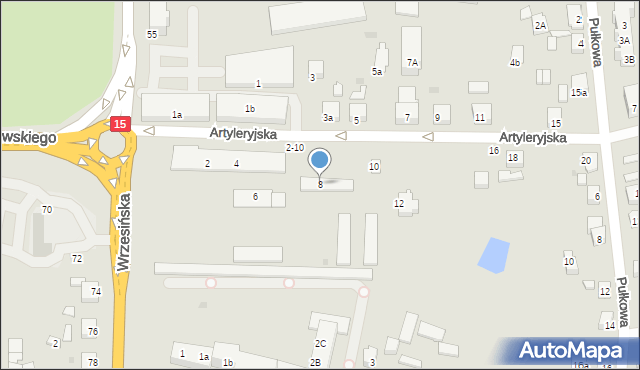 Gniezno, Artyleryjska, 8, mapa Gniezna