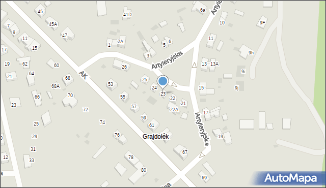 Gryfino, Artyleryjska, 23, mapa Gryfino