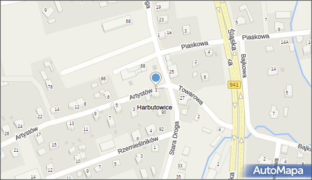 Harbutowice, Artystów, 1, mapa Harbutowice