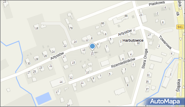 Harbutowice, Artystów, 11, mapa Harbutowice