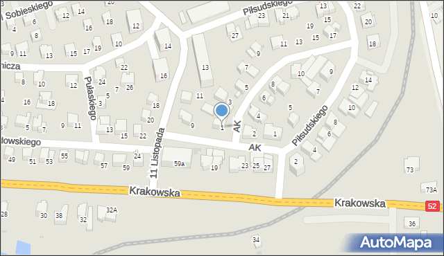 Kalwaria Zebrzydowska, Armii Krajowej, 1, mapa Kalwaria Zebrzydowska
