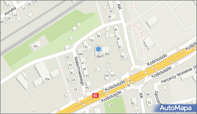 Katowice, Armii Krajowej, 50A, mapa Katowic