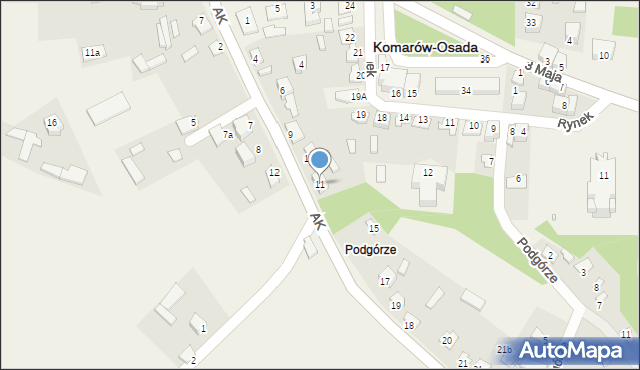 Komarów-Osada, Armii Krajowej, 11, mapa Komarów-Osada