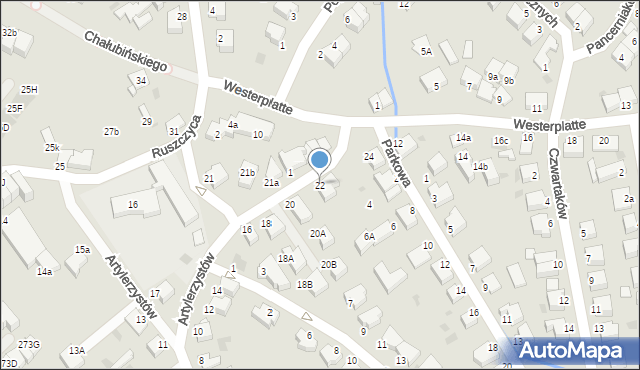 Koszalin, Artylerzystów, 22, mapa Koszalina