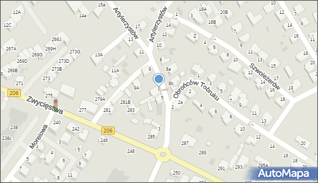 Koszalin, Artylerzystów, 7, mapa Koszalina