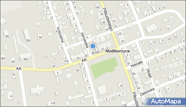 Modliborzyce, Armii Krajowej, 20, mapa Modliborzyce