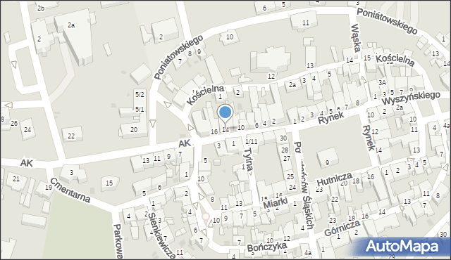 Pyskowice, Armii Krajowej, 14, mapa Pyskowice