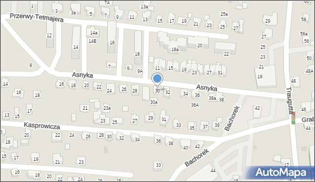 Czechowice-Dziedzice, Asnyka Adama, 30, mapa Czechowic-Dziedzic