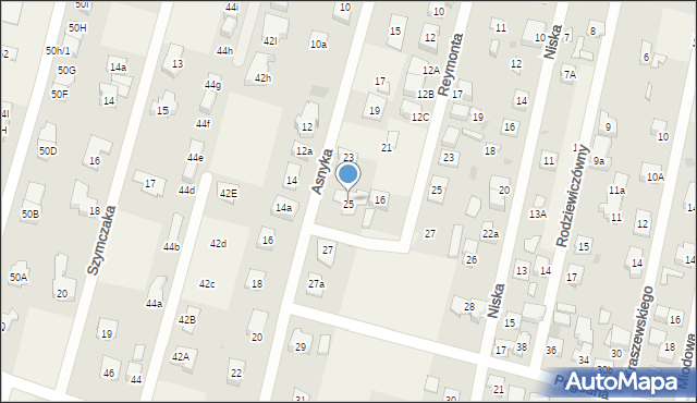 Dziekanów Leśny, Asnyka Adama, 25, mapa Dziekanów Leśny