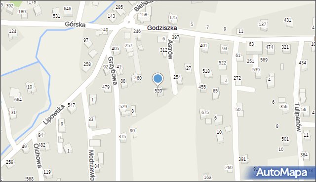 Godziszka, Astrów, 520, mapa Godziszka