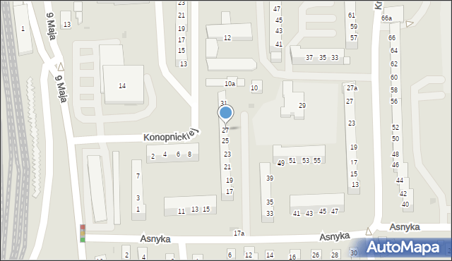 Gryfino, Asnyka Adama, 27, mapa Gryfino