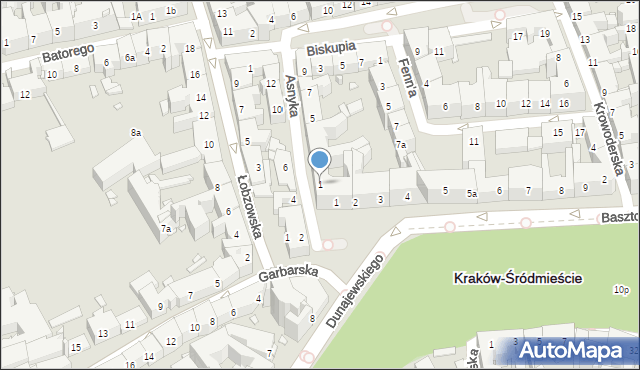 Kraków, Asnyka Adama, 1, mapa Krakowa