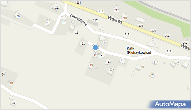 Pietrzykowice, Asnyka Adama, 17, mapa Pietrzykowice