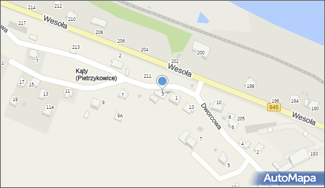 Pietrzykowice, Asnyka Adama, 3, mapa Pietrzykowice