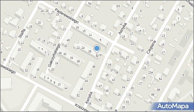Siedlce, Asnyka Adama, 32, mapa Siedlce