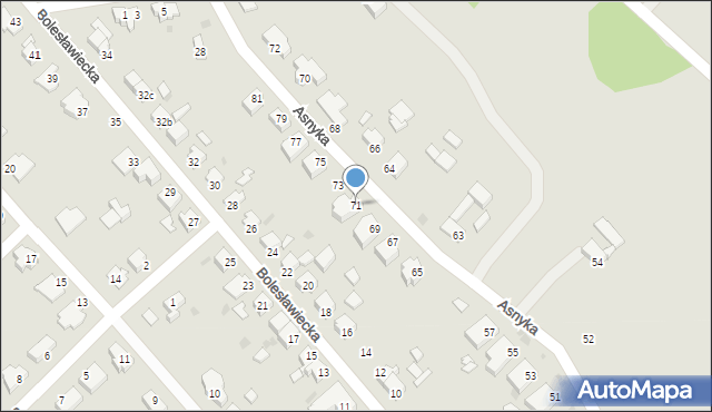 Żagań, Asnyka Adama, 71, mapa Żagań