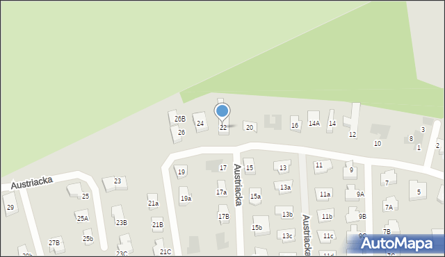 Koszalin, Austriacka, 22, mapa Koszalina