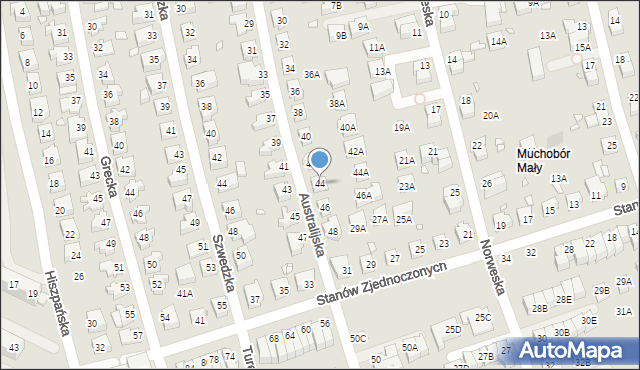 Wrocław, Australijska, 44, mapa Wrocławia