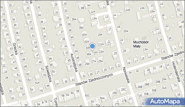 Wrocław, Australijska, 46B, mapa Wrocławia