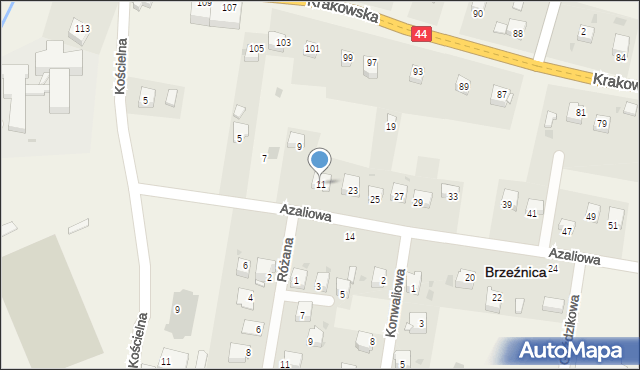 Brzeźnica, Azaliowa, 11, mapa Brzeźnica