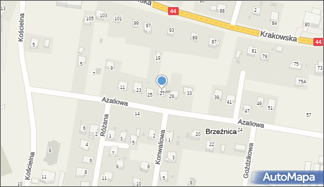 Brzeźnica, Azaliowa, 27, mapa Brzeźnica