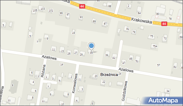 Brzeźnica, Azaliowa, 33, mapa Brzeźnica