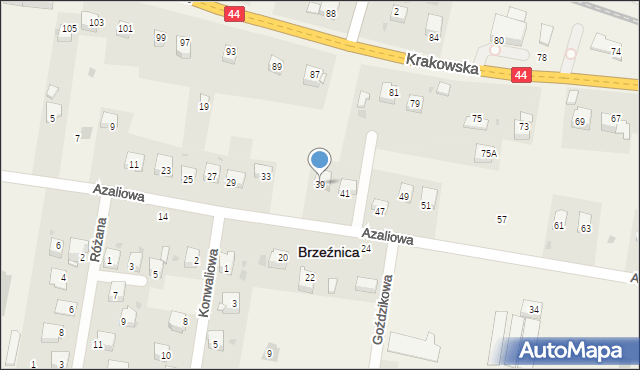 Brzeźnica, Azaliowa, 39, mapa Brzeźnica