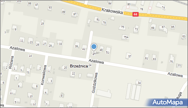 Brzeźnica, Azaliowa, 47, mapa Brzeźnica