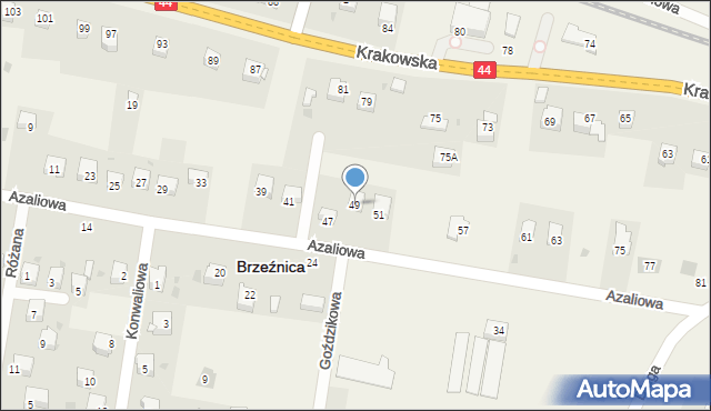 Brzeźnica, Azaliowa, 49, mapa Brzeźnica