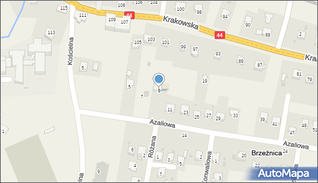 Brzeźnica, Azaliowa, 9, mapa Brzeźnica