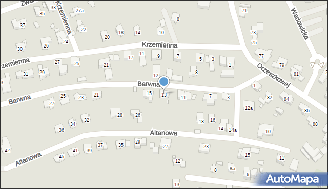 Bielsko-Biała, Barwna, 13, mapa Bielsko-Białej